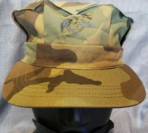 NWOT BDU WOODLAND 8 POINT USMC CAP HAT COVER W/ EMBLEM MADE IN THE USA SMALL - Picture 1 of 10