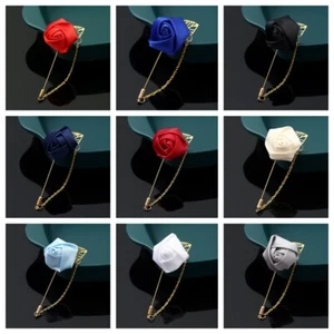 Men Flower Metal Leaf Chain Lapel Pin Boutonniere Wedding Grooms Shirt Brooch - Picture 1 of 21