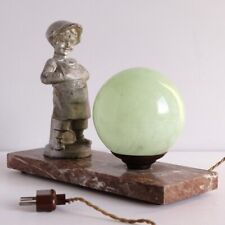 Art Deco Table Lamp with Boy Figurine, France 1930s, Antique Marble Night Light
