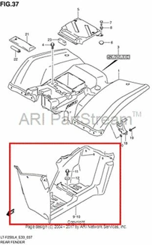 NEW OEM SUZUKI OZARK LT-F 250 RIGHT SIDE FOOTWELL MUDGUARD BLACK - Image 1 of 1