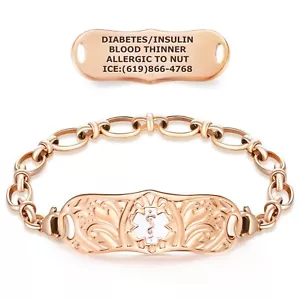 Divoti Rose Gold Signature Custom Engraved Medical Alert ID Bracelet for Woman - Picture 1 of 20