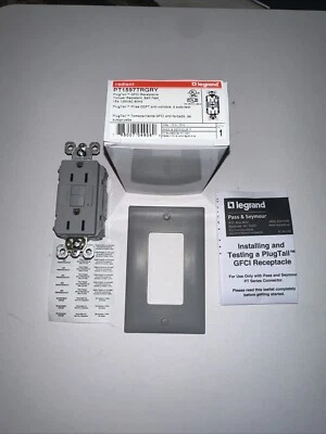 Legrand Radiant PT1597TRGRY 15A Duplex Outlet GFCI Gray Tamper Resistant 1ct - Image 1 of 3