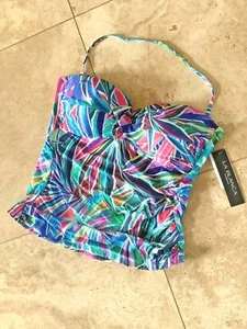 NEU MIT ETIKETT GRÖSSE 12 LA BLANCA BANDEAU MIT TRÄGERN RET $ 94,00 INTEGRIERTER BH, GERAFFT, TROPISCH - Bild 1 von 6