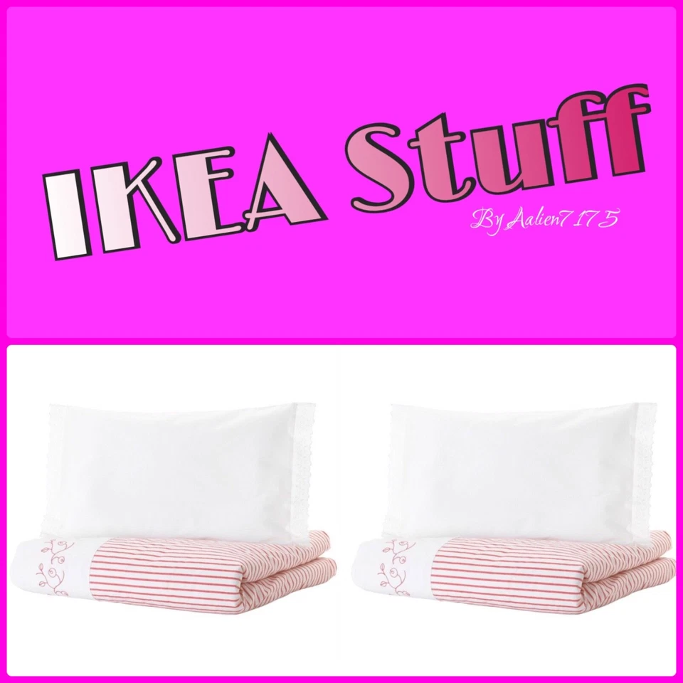 2 Sets IKEA GULSPARV Crib duvet cover pillowcase, red stripes - 004.270.74 - Image 1 of 1