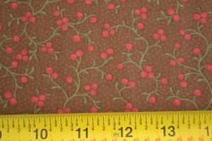 By 1/2 Yd, Red Berry Vine on Brown Cotton, Moda/Kansas Troubles/Vine Creek, V556 - Picture 1 of 6