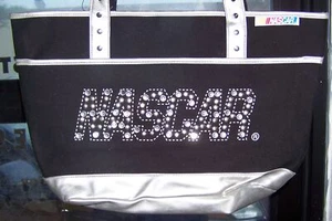 VINTAGE NASCAR BLING SILBER NIETEN SCHWARZ DOPPELGRIFF BEUTELTASCHE VOLLSTÄNDIG GEFÜTTERT NEU MIT ETIKETT - Bild 1 von 4