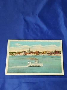Skyline of Davenport Ferry Boat Between Rock Island Davenport IL Linen Postcard - Picture 1 of 4