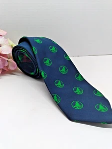 Corbata vintage Chipp azul marino verde árboles bordada Preppy vacaciones - Imagen 1 de 4
