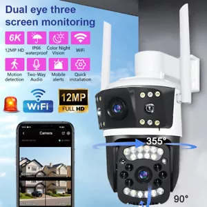 12MP 6K IP Camera Wireless Dual Lens WIFI Outdoor CCTV PTZ Home Security IR Cam - Picture 1 of 12
