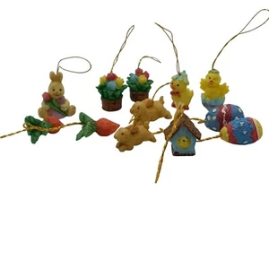 Easter Mini Hanging Ornaments 12 Piece Set Bunny Chicks Carrots Eggs Birdhouse - Picture 1 of 7