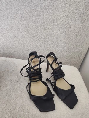 Schutz Bryce Women Sandals 11B Black Leather Ankle Lace Up Strappy Heels Shoes - Image 1 of 4