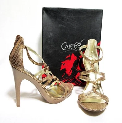 MELODY 8,5 M Carlos Santana Tirantes Tacón Alto Bronceado Estampado Serpiente Cremallera Trasera Foto 1 de 4