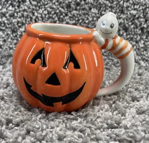 Halloween Pumpkin Jack O Lantern Mug With Ghost Handle Home Kitchen New - Picture 1 of 10
