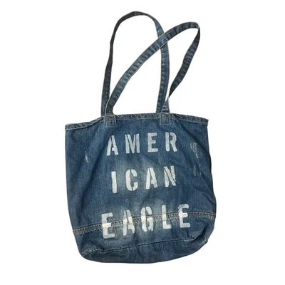 American Eagle джинсовой ткани сумка с короткими ручками искусственно состаренный синий холст графический принт наплечная сумка - Изображение 1 из 4