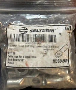 SELTERM 4 AWG 5/16" Ring Battery Cable End Terminal Lugs Tinned Copper 25 PCs - Picture 1 of 1