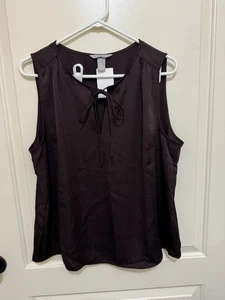 H&M Sleeveless Blouse Keyhole Tie Neck Casual Top Dark Brown Size L NWT - Picture 1 of 2