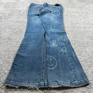 Punk Grunge Acid Washed Bleached Flare Bottom Y2K 2000’s Skater Denim Jeans - Picture 1 of 7