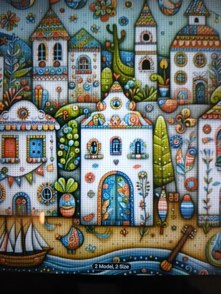 Bolsa de proyecto punto de cruz estampada casas de pueblo 14ct 40x40cm 25 colores Foto 1 de 4