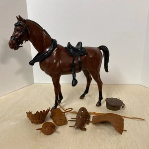1960er Vintage MARX JOHNNY WEST Bay Pferd beweglicher nickender Kopf Hals Tack & mehr - Bild 1 von 24