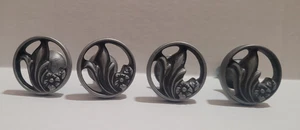 Drawer Pulls Knobs Round 1.5" Pewter Ornate Ornamental Flower Leaves, Lot of 4 - Picture 1 of 6