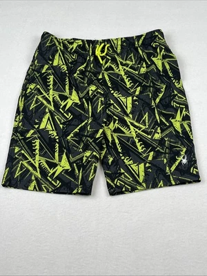 Spyder Swim Trunks Youth XL 18/20 Preto Amarelo Elástico Bolso de Cintura Logotipo Elástico - Imagem 1 de 4
