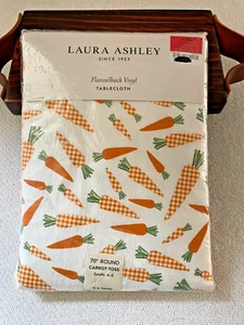 Laura Ashley Tablecloth Round 70" Carrot Toss Flannelback Vinyl Seats 4-6 - Picture 1 of 3