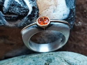 Unikat Ring Silber 925 Gold 750 Spessartin Granat Größe 54 (17,2 mm Ø) - Bild 1 von 6