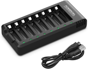 POWEROWL 8 Bay AA AAA Battery Charger USB High-Speed Charging, Independent Slot