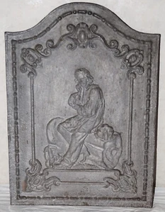 Alte Alu Guss Deko Ofenplatte Wandrelief Nachdenklicher Mann 57 X 41 cm - Bild 1 von 2