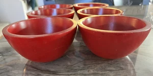 Set of 6 Red Wood Bowls Salad Bowls Snack Dishes Farmhouse Cottage 4th Of July - Picture 1 of 8