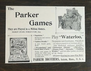 Juegos Parker Brothers De Colección 1895 Juega Waterloo Salem, Anuncio Original en Masa 1021 - Imagen 1 de 1