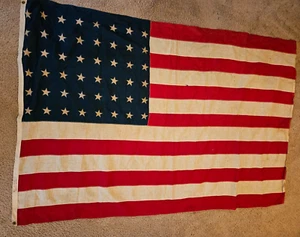 Vintage 48 Star American Flag, Lino 4' by 6' effetto invecchiato, Sporcato - Foto 1 di 17