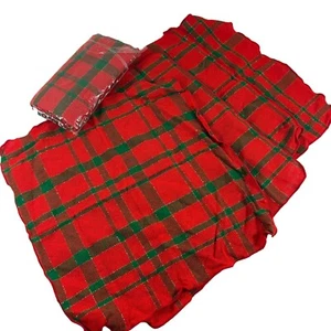 Vintage Set 8 Weihnachten Servietten Urlaub kariert rot grün Metallic Fäden - Bild 1 von 4