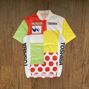 ￼Tour De France 1986 Toshiba Team Vintage L Size Bicycle Jersey Retro Shirt