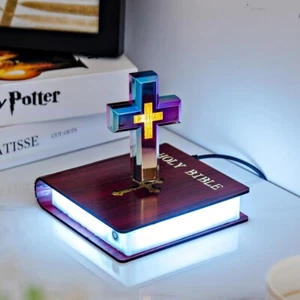 Levitating Cross Lamp Magnetic Floating Bible Colorful Night Light - Picture 1 of 8