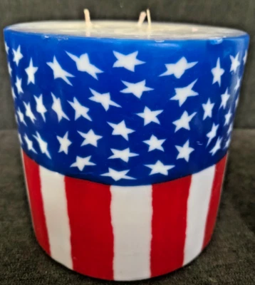 6" H X 19 D 6 lbs  Huge Heavy Candle Labor Day Patriotic New Candle Lot Flag USA - Image 1 of 3