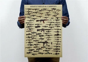 POSTER AFFICHE ARME FUSIL ASSAUT ASSAULT RIFLE SIG SAR H&K VEPR 51x35cm KRAFT - Foto 1 di 2