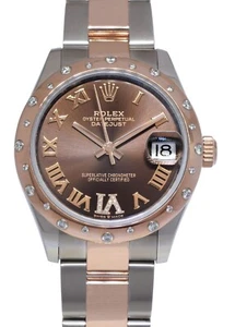 NOS Rolex Datejust 31 SS/18k RG Diamond Bezel Chocolate Dial Watch + '21 278341 - Picture 1 of 13