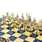 Brass Nickel Pawns, Blue Chessboard, Greek-Roman Army Chessset(Color Blue-Brass)