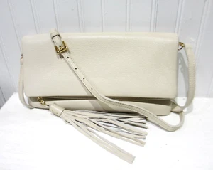 Bandolera GiGi New York Stella de cuero o bolso de mano plegable borla marfil - Imagen 1 de 12