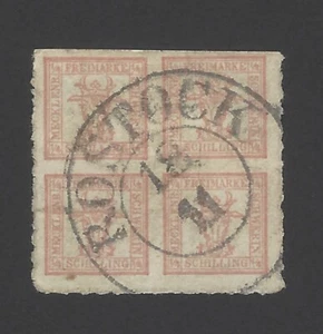GERMANY - MECKLENBURG-SCHWERIN Mi#5b (SC# 5), FOUR 1/4s RED 1864-1867, ROSTOCK - Picture 1 of 2