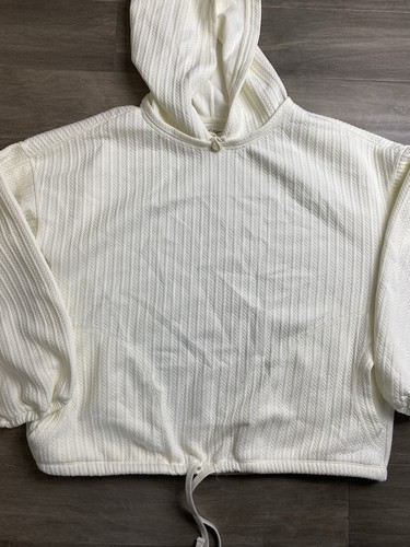 OFF WHITE Top donna MAX STUDIO testurizzato con cappuccio manica lunga taglia L pullover elasticizzato