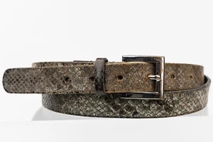 Cintura pelle retrò grigio verde serpente fantasia coccodrillo sbiadita taglia L Made in France - Foto 1 di 7