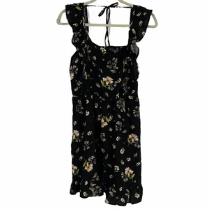 Wild Fable Black Floral Apron Ruffle Dress Medium NWT - Picture 1 of 7