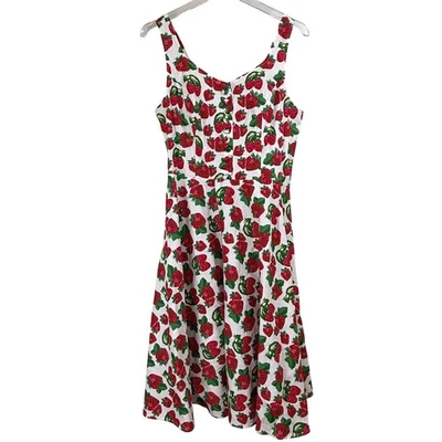 Belle Pogue Strawberry 50s RETRO Fit Flare MIDI Dress Women Large VINTAGE INSPO - Image 1 of 4