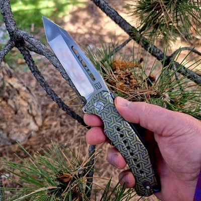 Artisan Cutlery Knives, Jungle Full TI, Gold/Blue Frame Lock, CPM-S35VN, BNIB!! - Image 1 of 4