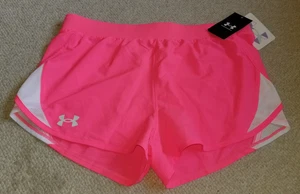 NWT Girls Shorts-UNDER ARMOUR-pink/white knit 'Fly By Short' pull on-YXL - Picture 1 of 7