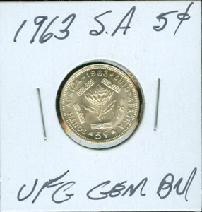 1963 SOUTH AFRICA SILVER 5 CENTS ULTRA FINEST GRADE GEM BU * - Picture 1 of 2