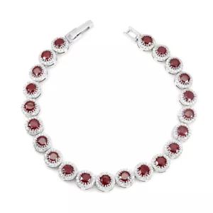 Summer 925 Silver Bracelet Round Ruby 4.5mm Natural Gemstone Jewelry 7.5 In - Picture 1 of 9