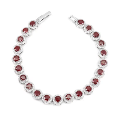925 Sterling Silver Bracelet Round Ruby 4.5mm Natural Gemstone Jewelry 7.5 In - Image 1 of 4